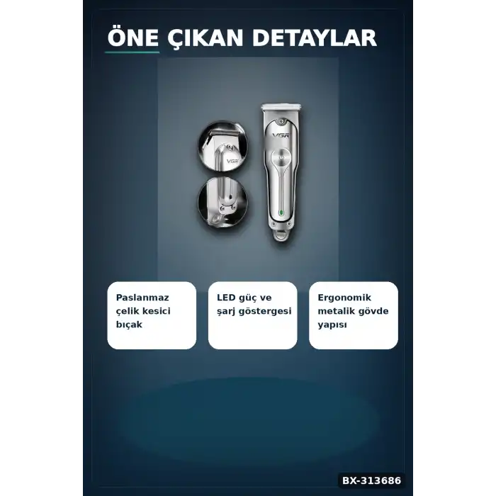 3 Başlıklı 120 Dakika Şarjlı Tıraş Makinesi Paslanmaz Çelik Bıçak Sakal Ve Saç Kesme BX-313686