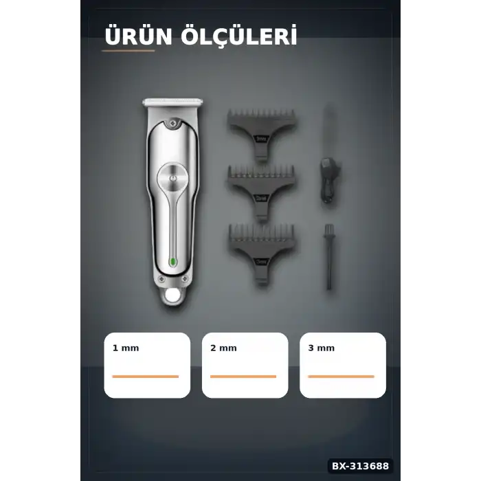 Turbo Hızlı 600 mAh Lityum Pil Saç Sakal Tıraş Makinesi - 3 Taraklı Kablosuz BX-313688