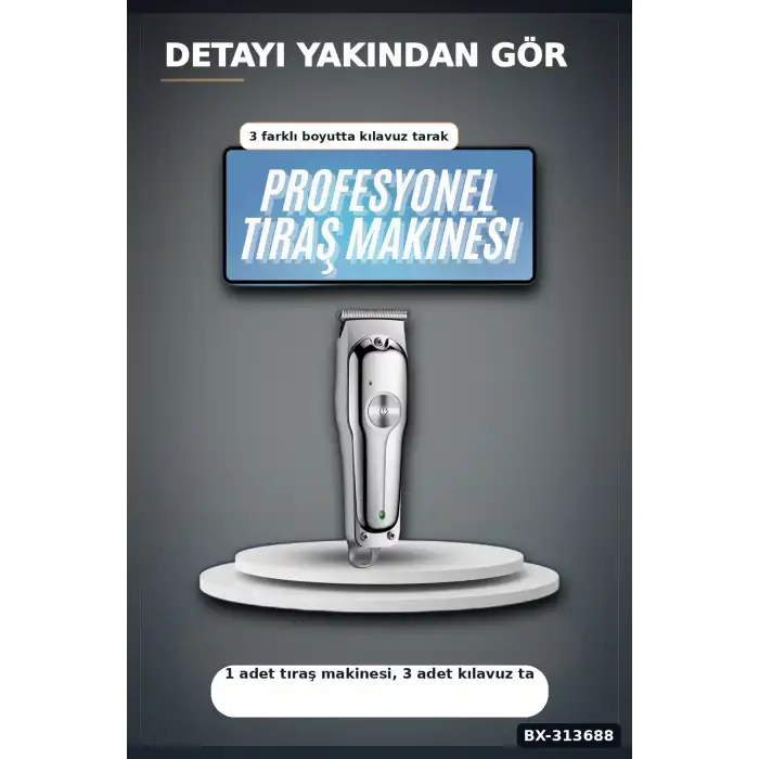 Turbo Hızlı 600 mAh Lityum Pil Saç Sakal Tıraş Makinesi - 3 Taraklı Kablosuz BX-313688