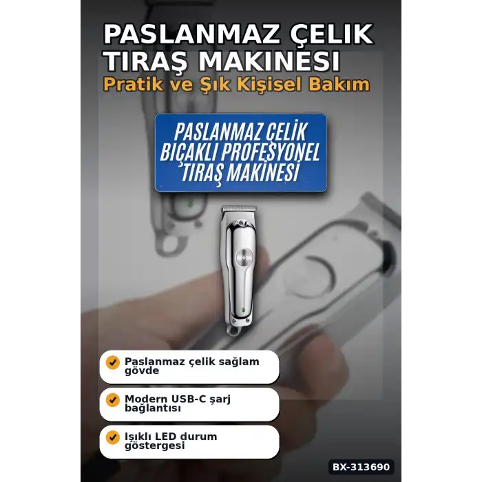 Paslanmaz Çelik 3 Taraklı Kablosuz Saç Sakal Düzeltici Tıraş Makinesi Seti BX-313690