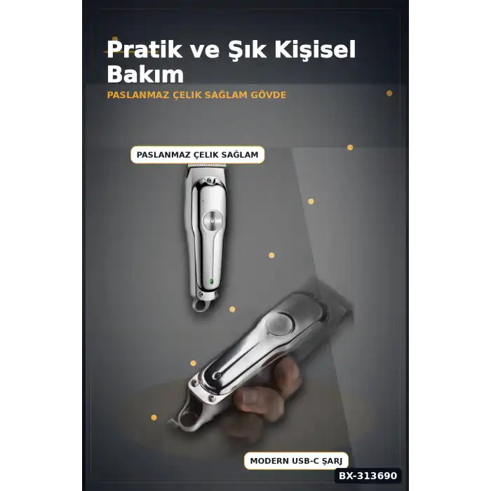 Paslanmaz Çelik 3 Taraklı Kablosuz Saç Sakal Düzeltici Tıraş Makinesi Seti BX-313690