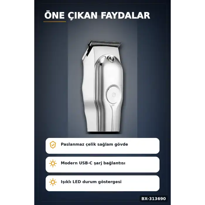 Paslanmaz Çelik 3 Taraklı Kablosuz Saç Sakal Düzeltici Tıraş Makinesi Seti BX-313690