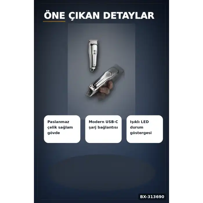 Paslanmaz Çelik 3 Taraklı Kablosuz Saç Sakal Düzeltici Tıraş Makinesi Seti BX-313690
