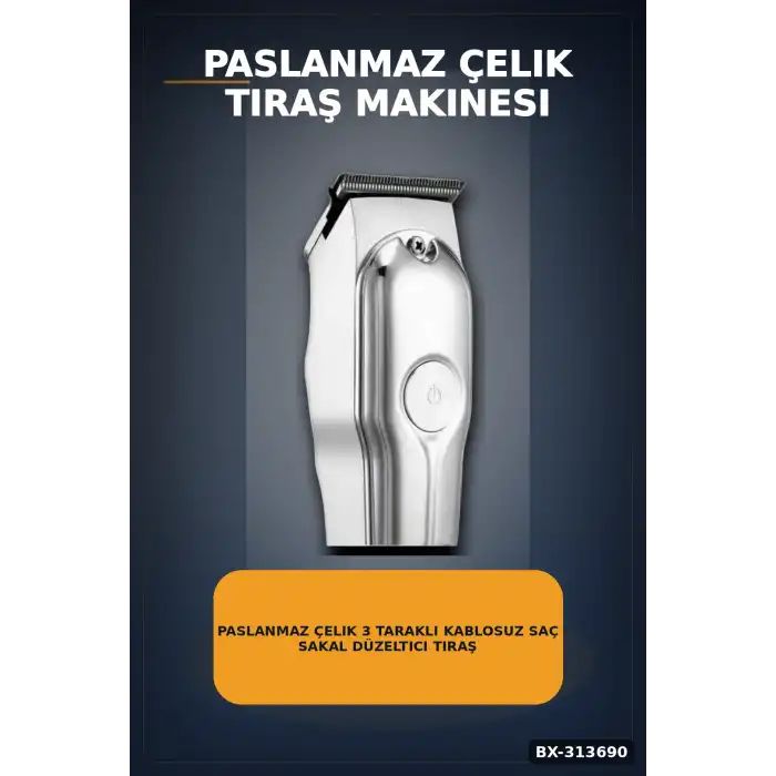 Paslanmaz Çelik 3 Taraklı Kablosuz Saç Sakal Düzeltici Tıraş Makinesi Seti BX-313690