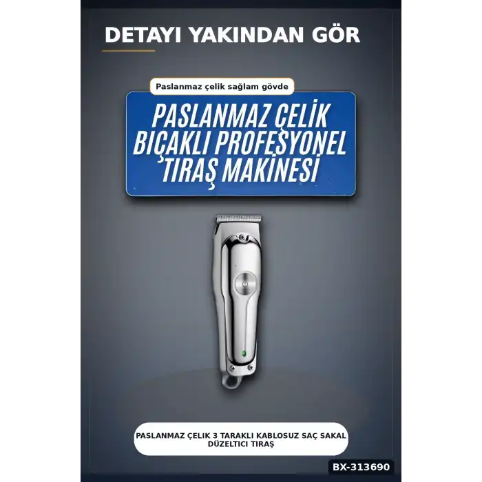 Paslanmaz Çelik 3 Taraklı Kablosuz Saç Sakal Düzeltici Tıraş Makinesi Seti BX-313690