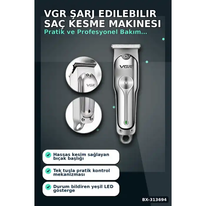 Şarj Edilebilir 0 Bıçak Kafalı Profesyonel Saç Kesme Ve Tıraş Makinesi BX-313694