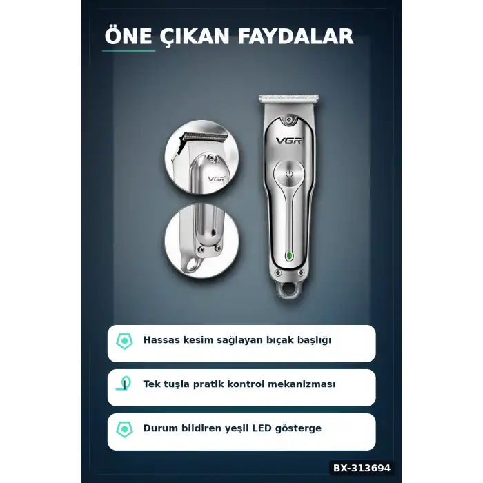 Şarj Edilebilir 0 Bıçak Kafalı Profesyonel Saç Kesme Ve Tıraş Makinesi BX-313694