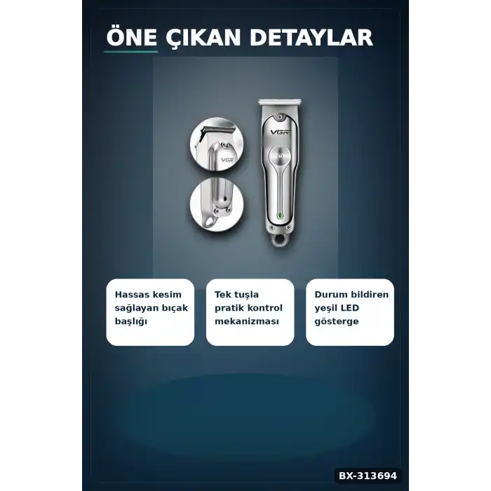 Şarj Edilebilir 0 Bıçak Kafalı Profesyonel Saç Kesme Ve Tıraş Makinesi BX-313694