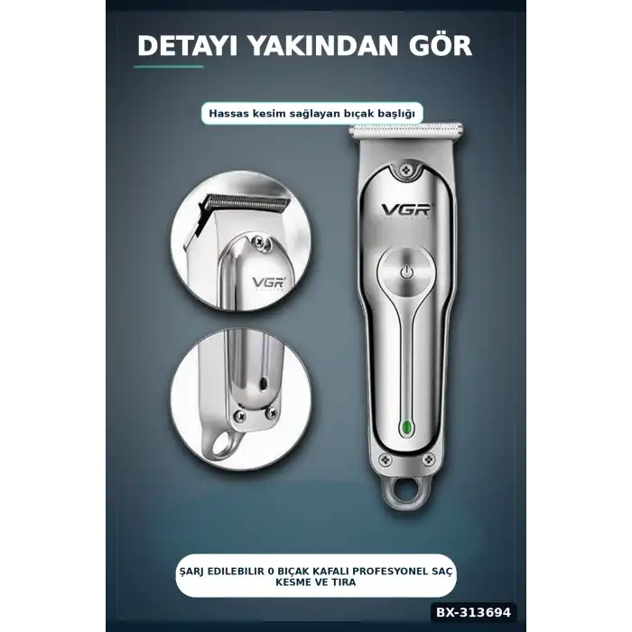Şarj Edilebilir 0 Bıçak Kafalı Profesyonel Saç Kesme Ve Tıraş Makinesi BX-313694
