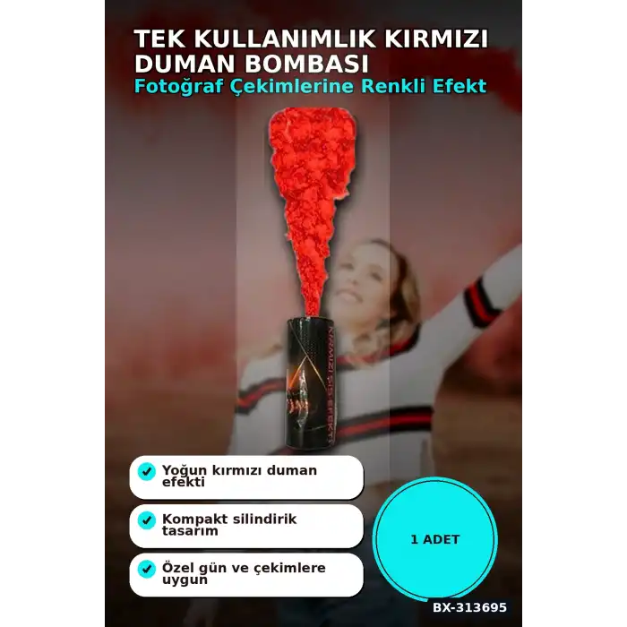 Tek Kullanımlık 35 Saniye Kırmızı Duman Bombası 1 Adet Parti Fotoğraf Aksesuarı BX-313695