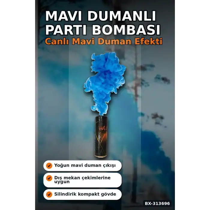 Yogun Dumanli 35 Saniye Mavi Sis Bombasi 1 Adet Fotograf Cenikleri Icin Parti Malzemesi BX-313696
