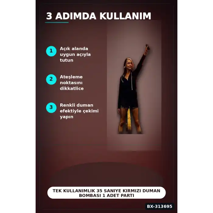 Tek Kullanımlık 35 Saniye Kırmızı Duman Bombası 1 Adet Parti Fotoğraf Aksesuarı BX-313695