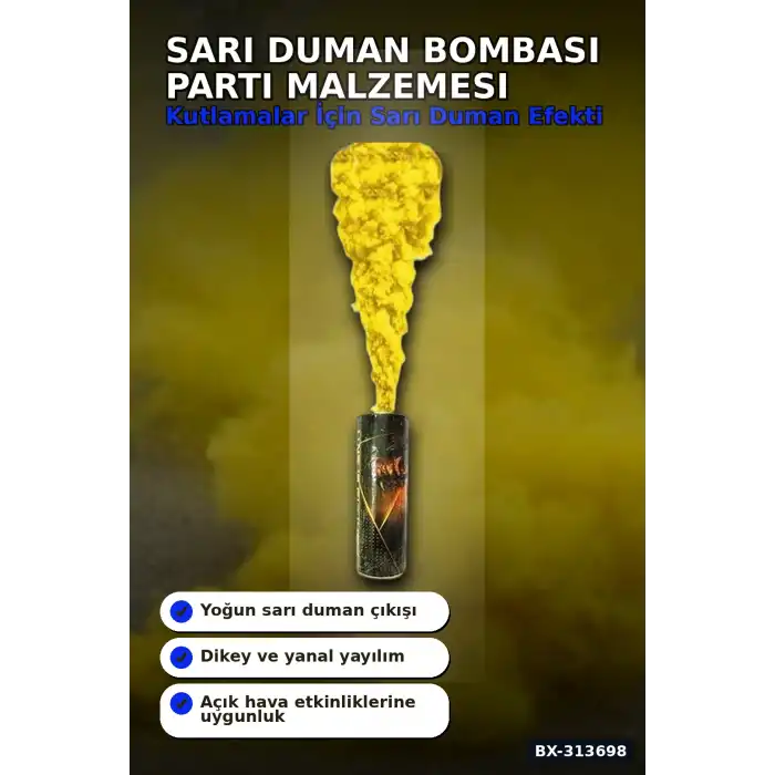 Sarı Duman Bombası 1 Adet Renkli Sis Çıkaran Parti Organizasyon Malzemesi BX-313698