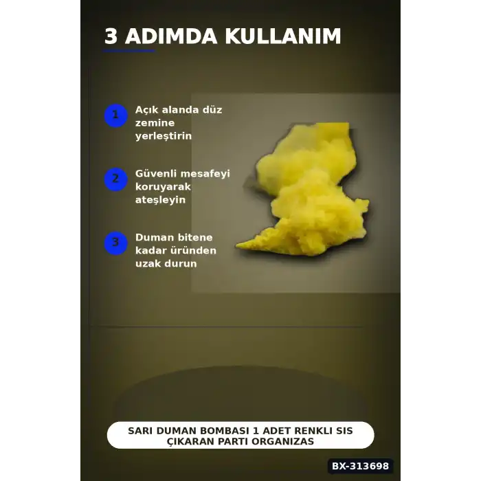 Sarı Duman Bombası 1 Adet Renkli Sis Çıkaran Parti Organizasyon Malzemesi BX-313698