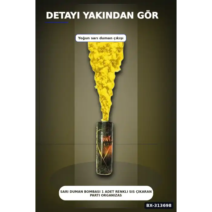 Sarı Duman Bombası 1 Adet Renkli Sis Çıkaran Parti Organizasyon Malzemesi BX-313698