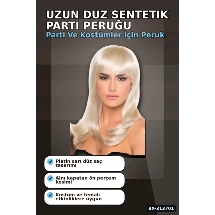 Uzun Duz Sentetik Parti Peruğu 60 cm - Yetiskin Kostum Aksesuari Tekli BX-313701