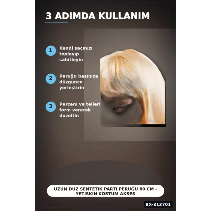 Uzun Duz Sentetik Parti Peruğu 60 cm - Yetiskin Kostum Aksesuari Tekli BX-313701