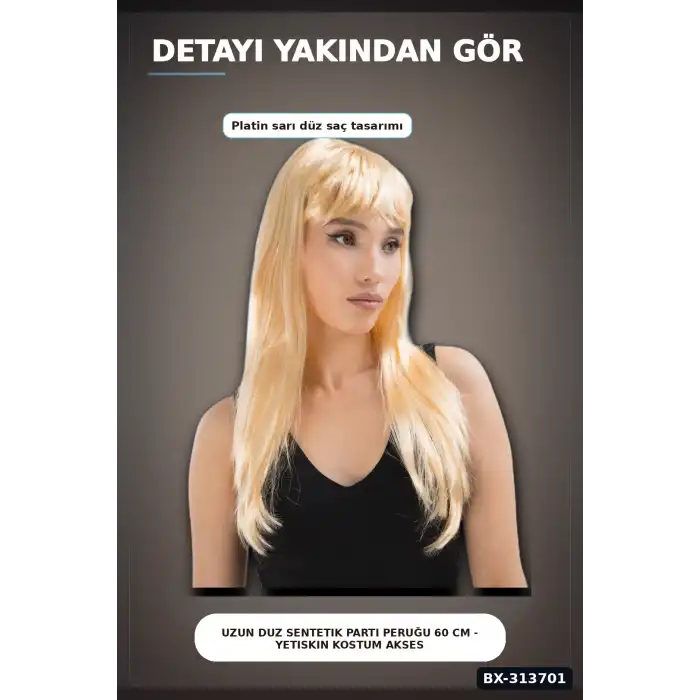 Uzun Duz Sentetik Parti Peruğu 60 cm - Yetiskin Kostum Aksesuari Tekli BX-313701