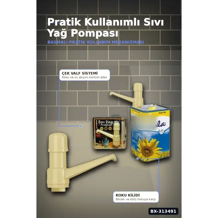 Vakumlu Çift Çekvalfli 30 Cm Sıvı Yağ Pompası - Mutfak Şişe Pompa Aksesuarı BX-313491