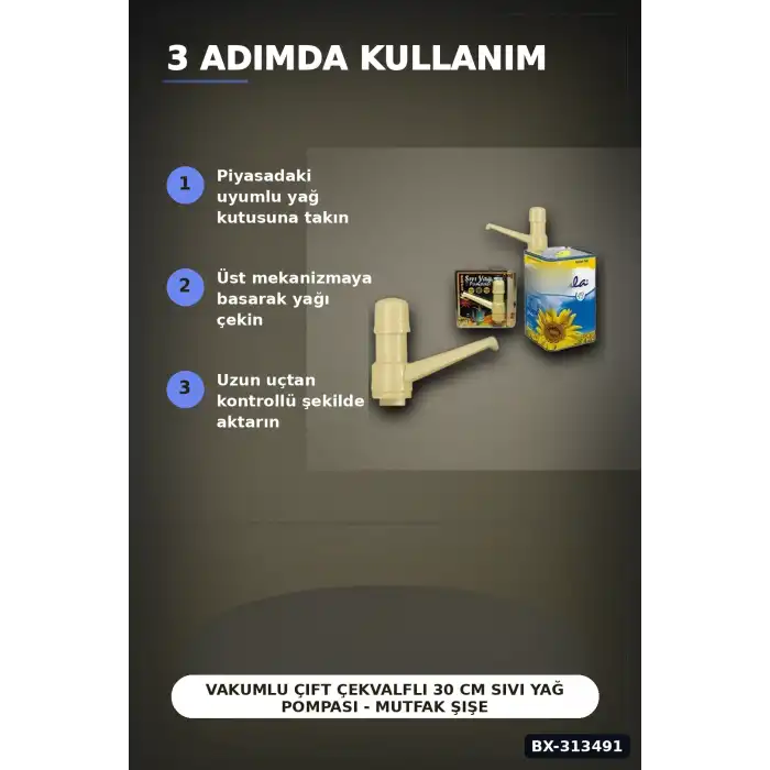 Vakumlu Çift Çekvalfli 30 Cm Sıvı Yağ Pompası - Mutfak Şişe Pompa Aksesuarı BX-313491