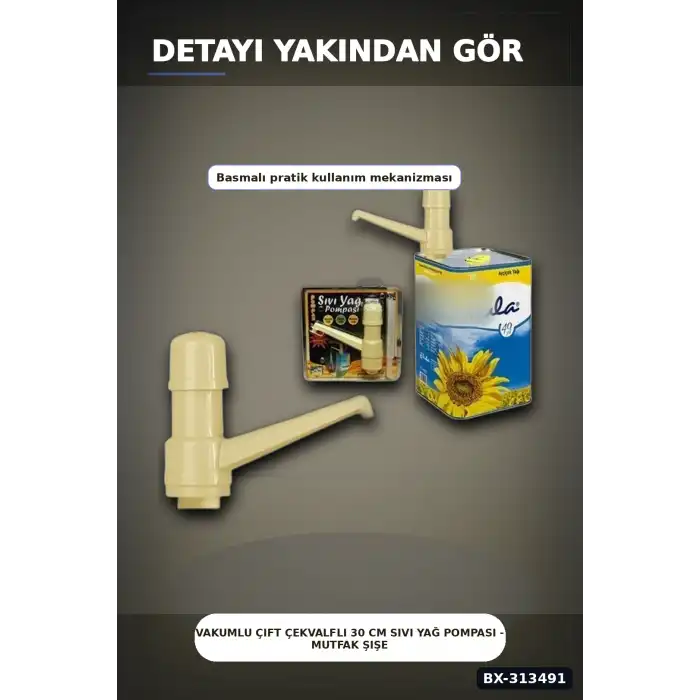 Vakumlu Çift Çekvalfli 30 Cm Sıvı Yağ Pompası - Mutfak Şişe Pompa Aksesuarı BX-313491