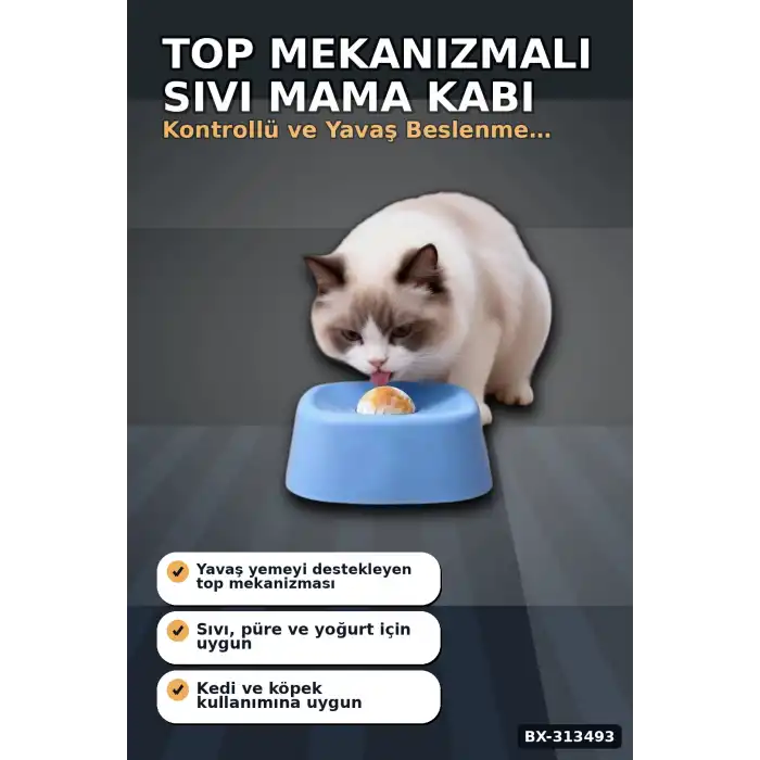 Top Mekanizmalı Sıvı Mama Kabı - Büyük Yavaş Yeme Kabı, Kedi Köpek Püre İçin BX-313493