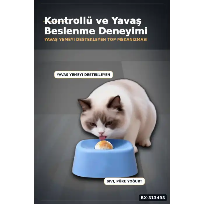 Top Mekanizmalı Sıvı Mama Kabı - Büyük Yavaş Yeme Kabı, Kedi Köpek Püre İçin BX-313493