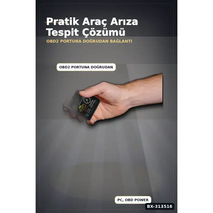OBD2 Bluetooth Araç Arıza Tespit Cihazı - Motor Check Engine Okuyucu ve Sıfırlama BX-313516