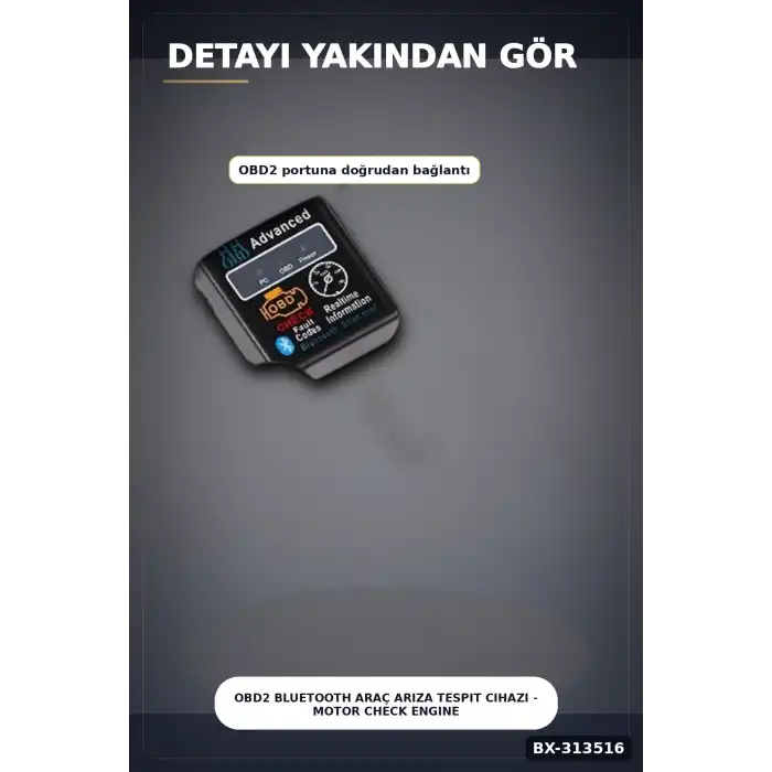 OBD2 Bluetooth Araç Arıza Tespit Cihazı - Motor Check Engine Okuyucu ve Sıfırlama BX-313516