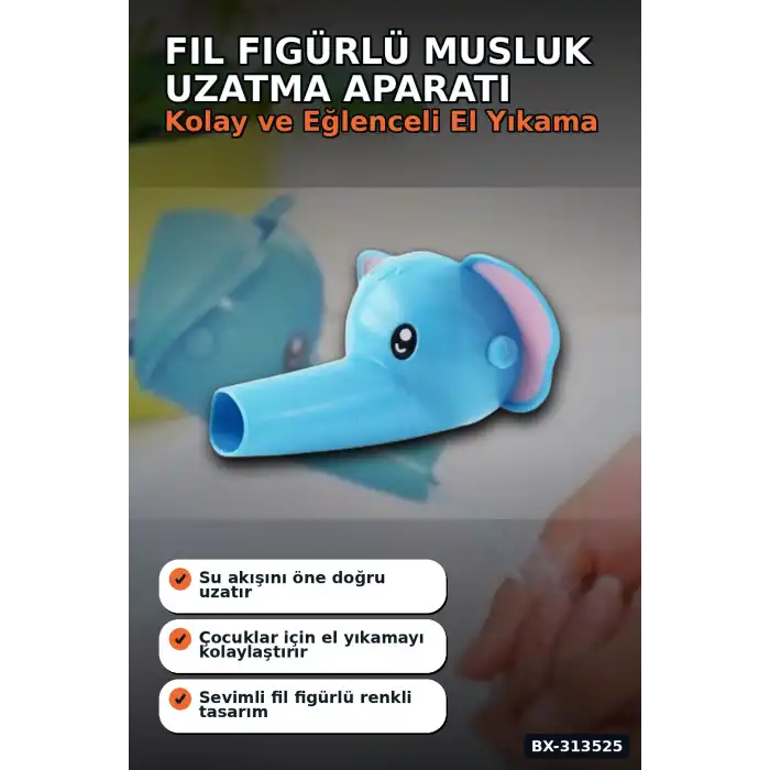 Fil Figürlü Musluk Uzatma Aparatı - 11 cm Çocuklar İçin El Yıkama Başlığı BX-313525