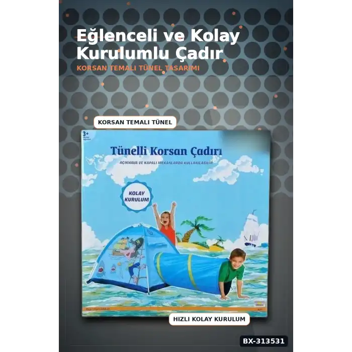 Tünelli Korsan Oyun Çadırı 33x25x40 cm Çocuk Bahçe Ve Dış Mekan Hediyesi BX-313531