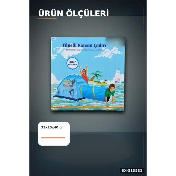 Tünelli Korsan Oyun Çadırı 33x25x40 cm Çocuk Bahçe Ve Dış Mekan Hediyesi BX-313531