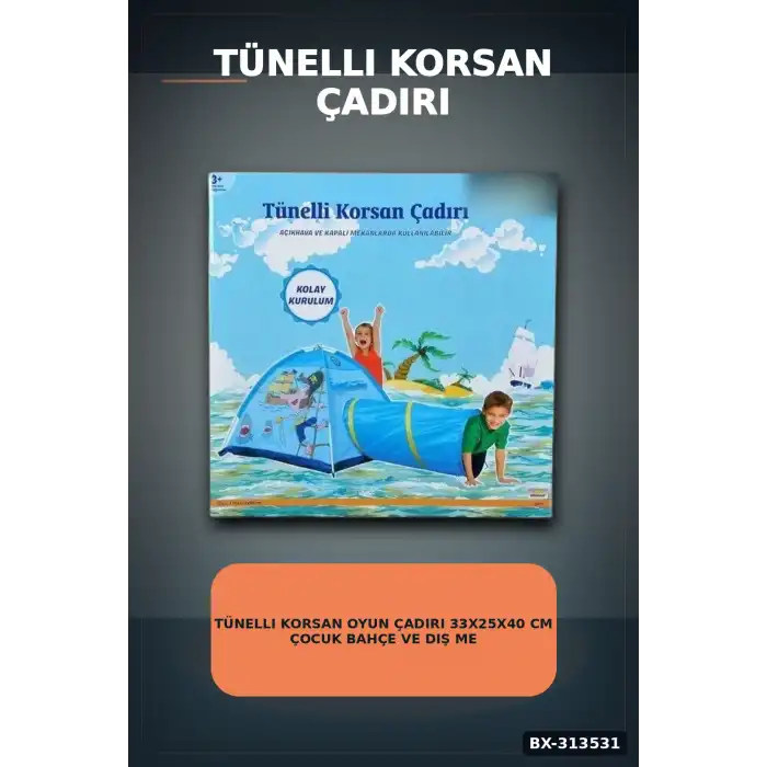 Tünelli Korsan Oyun Çadırı 33x25x40 cm Çocuk Bahçe Ve Dış Mekan Hediyesi BX-313531