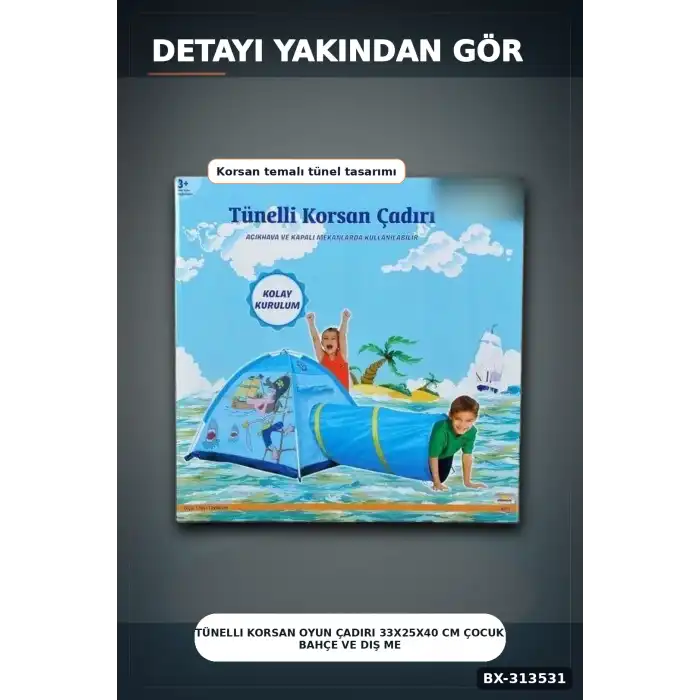 Tünelli Korsan Oyun Çadırı 33x25x40 cm Çocuk Bahçe Ve Dış Mekan Hediyesi BX-313531