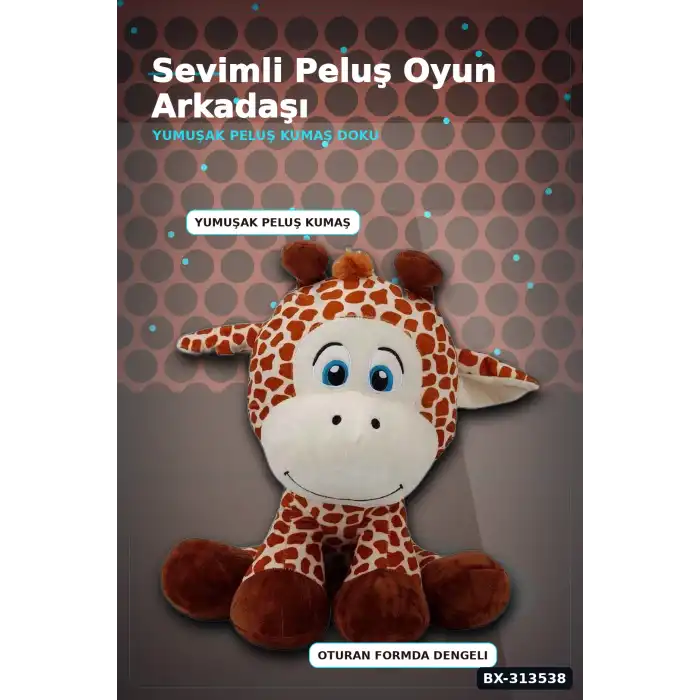 35 Cm Oturan Zürafa Peluş Oyuncak - Yumuşak Dolgulu, Bebek ve Çocuk Odası İçin BX-313538