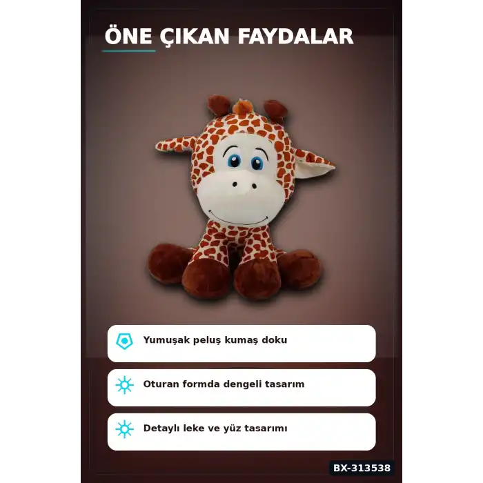 35 Cm Oturan Zürafa Peluş Oyuncak - Yumuşak Dolgulu, Bebek ve Çocuk Odası İçin BX-313538