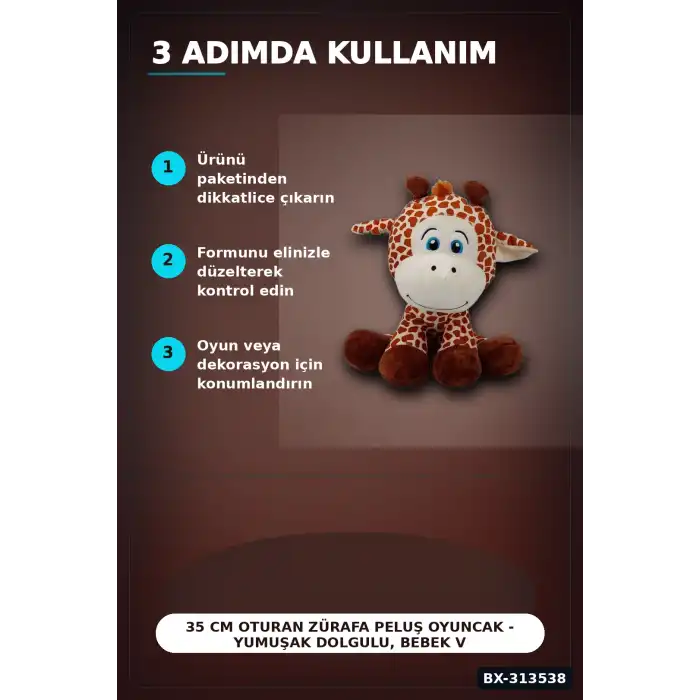 35 Cm Oturan Zürafa Peluş Oyuncak - Yumuşak Dolgulu, Bebek ve Çocuk Odası İçin BX-313538