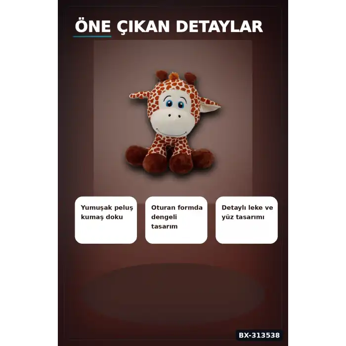 35 Cm Oturan Zürafa Peluş Oyuncak - Yumuşak Dolgulu, Bebek ve Çocuk Odası İçin BX-313538