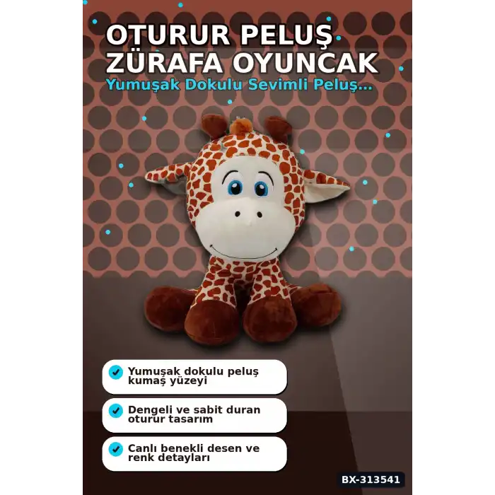 Yumuşak Peluş Zürafa Oyuncak 35 cm Oturur Pozisyon - Çocuk Uyku ve Oyun Arkadaşı BX-313541
