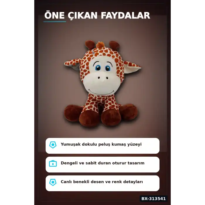 Yumuşak Peluş Zürafa Oyuncak 35 cm Oturur Pozisyon - Çocuk Uyku ve Oyun Arkadaşı BX-313541