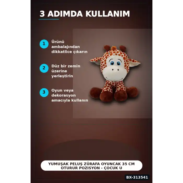 Yumuşak Peluş Zürafa Oyuncak 35 cm Oturur Pozisyon - Çocuk Uyku ve Oyun Arkadaşı BX-313541