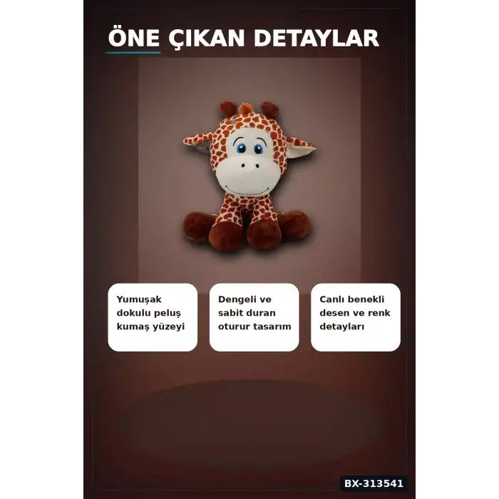 Yumuşak Peluş Zürafa Oyuncak 35 cm Oturur Pozisyon - Çocuk Uyku ve Oyun Arkadaşı BX-313541