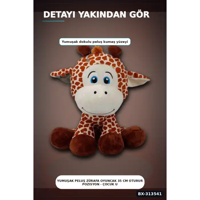 Yumuşak Peluş Zürafa Oyuncak 35 cm Oturur Pozisyon - Çocuk Uyku ve Oyun Arkadaşı BX-313541