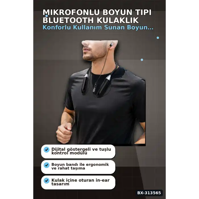 Mikrofonlu 10 Saat Kullanımlı Boyun Tipi Bluetooth Kulaklık Ofis Seyahat BX-313565