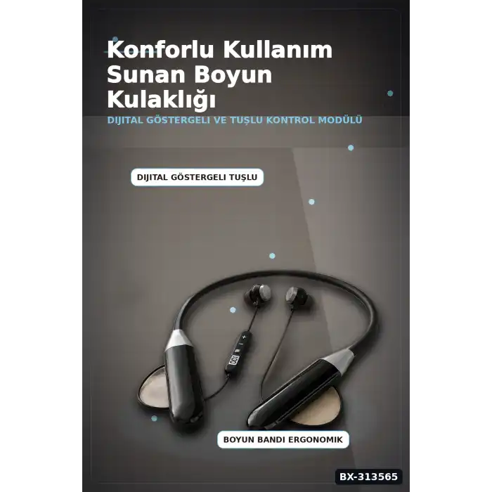 Mikrofonlu 10 Saat Kullanımlı Boyun Tipi Bluetooth Kulaklık Ofis Seyahat BX-313565