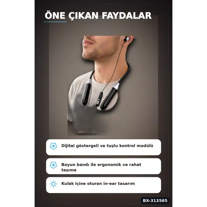 Mikrofonlu 10 Saat Kullanımlı Boyun Tipi Bluetooth Kulaklık Ofis Seyahat BX-313565