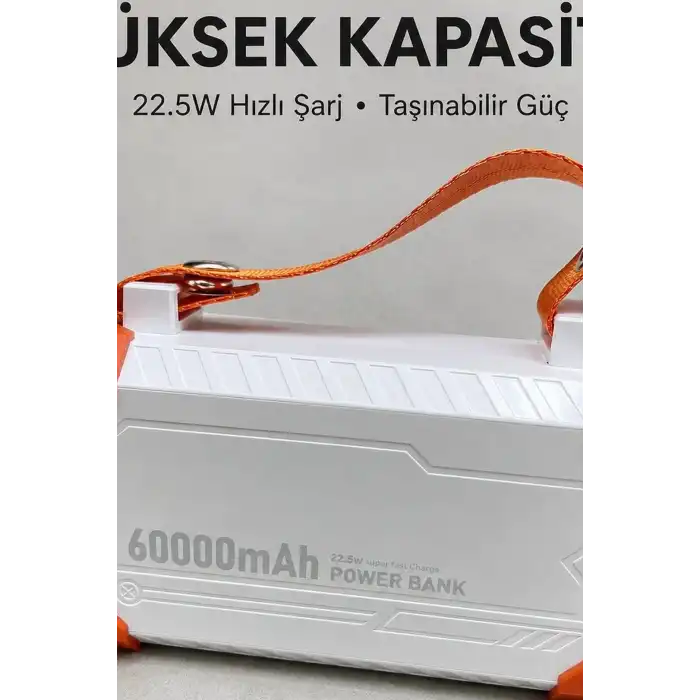 Acil Durum Işıklı 60000 mAh Powerbank - 4 Kablolu 22.5W Hızlı Şarj, Taşıma Saplı BX-313566