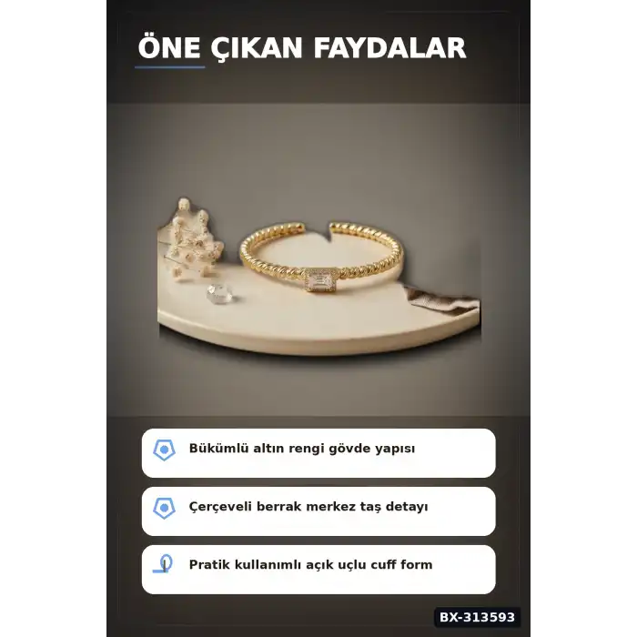 Kare Kesim Zirkon Taşlı Kaplama Pirinç Bileklik - Kadın Takı Aksesuarı BX-313593
