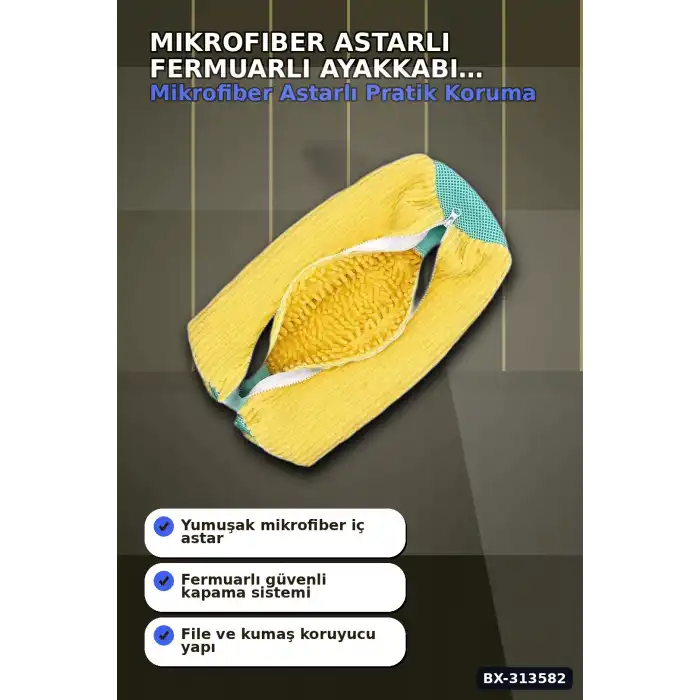 Mikrofiber Astarlı 1 Adet Ayakkabı Yıkama Torbası - Fermuarlı Spor Ayakkabı Koruyucu BX-313582