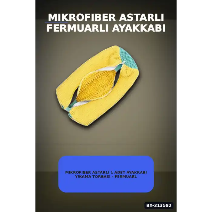 Mikrofiber Astarlı 1 Adet Ayakkabı Yıkama Torbası - Fermuarlı Spor Ayakkabı Koruyucu BX-313582